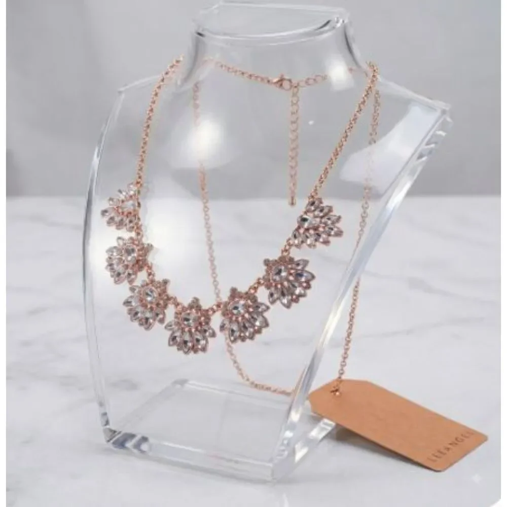Neiman Marcus Lee Angel Women's Gold Crystal Wing Fan Spray Necklace NWT 98